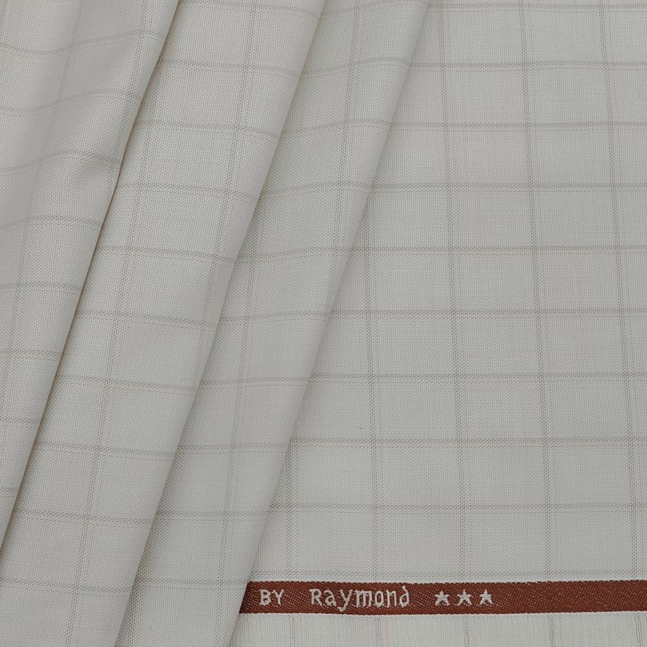 Raymond Men's Polyester Viscose Check Unstitched Pant Fabric(Cream)