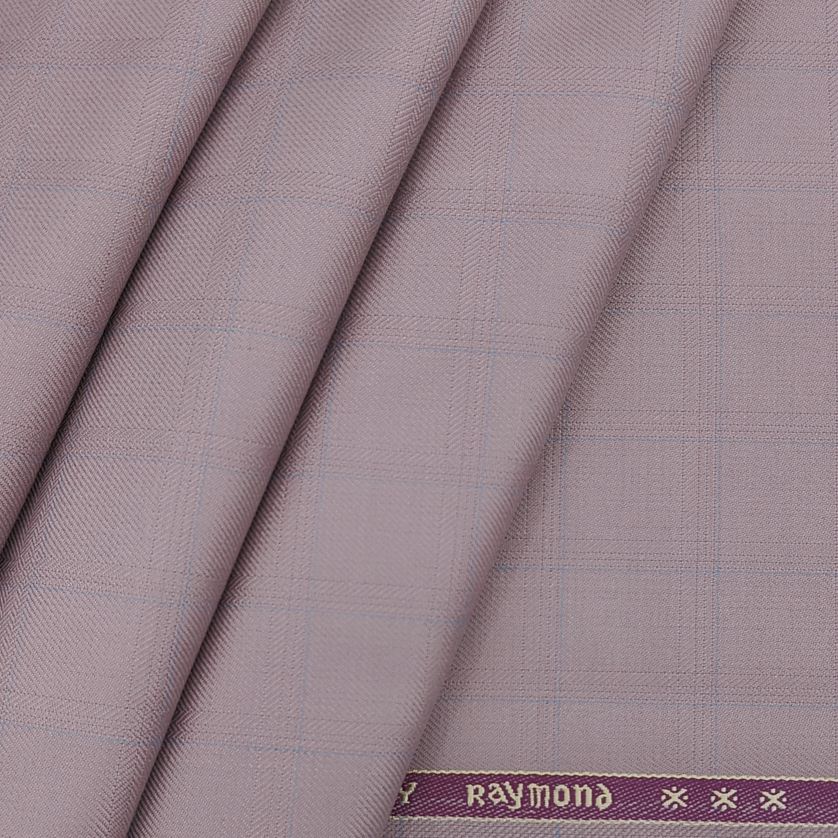 Raymond Men's Polyester Viscose Check Trouser Fabric Colour Purly pink