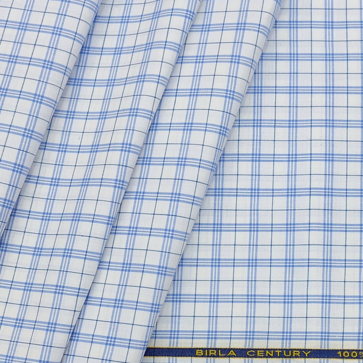 Birla Century 100% cotton Premium Formal Check Shirt Fabric Colour Light Blue