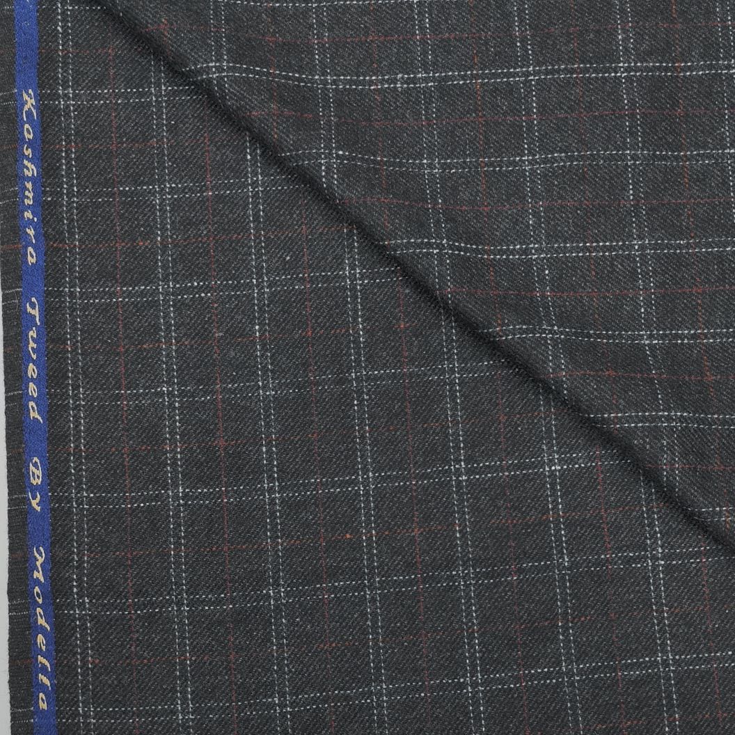 Modella Men’s Acrylic Checks Unstitched Faux Tweed Blazer Fabric (Dark Grey)