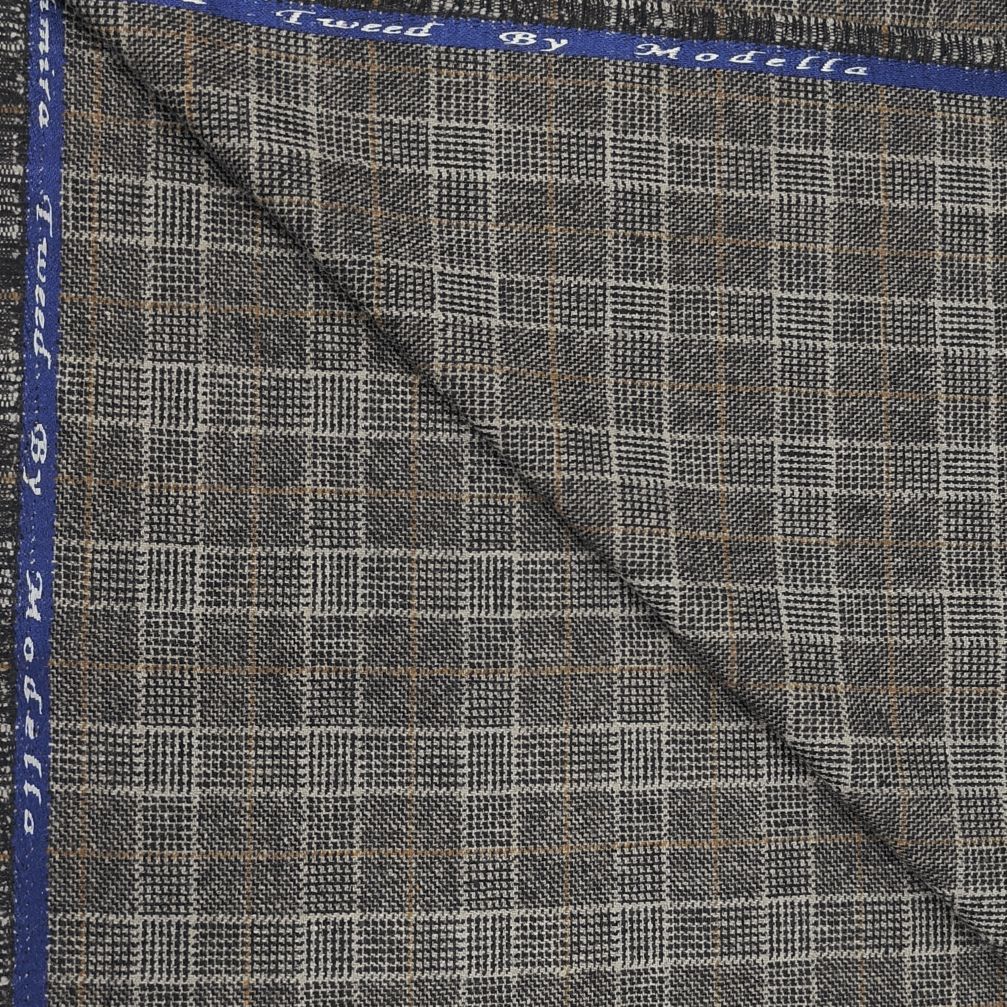Modella Men’s Acrylic Checks Unstitched Faux Tweed Blazer Fabric (Grey Beige)