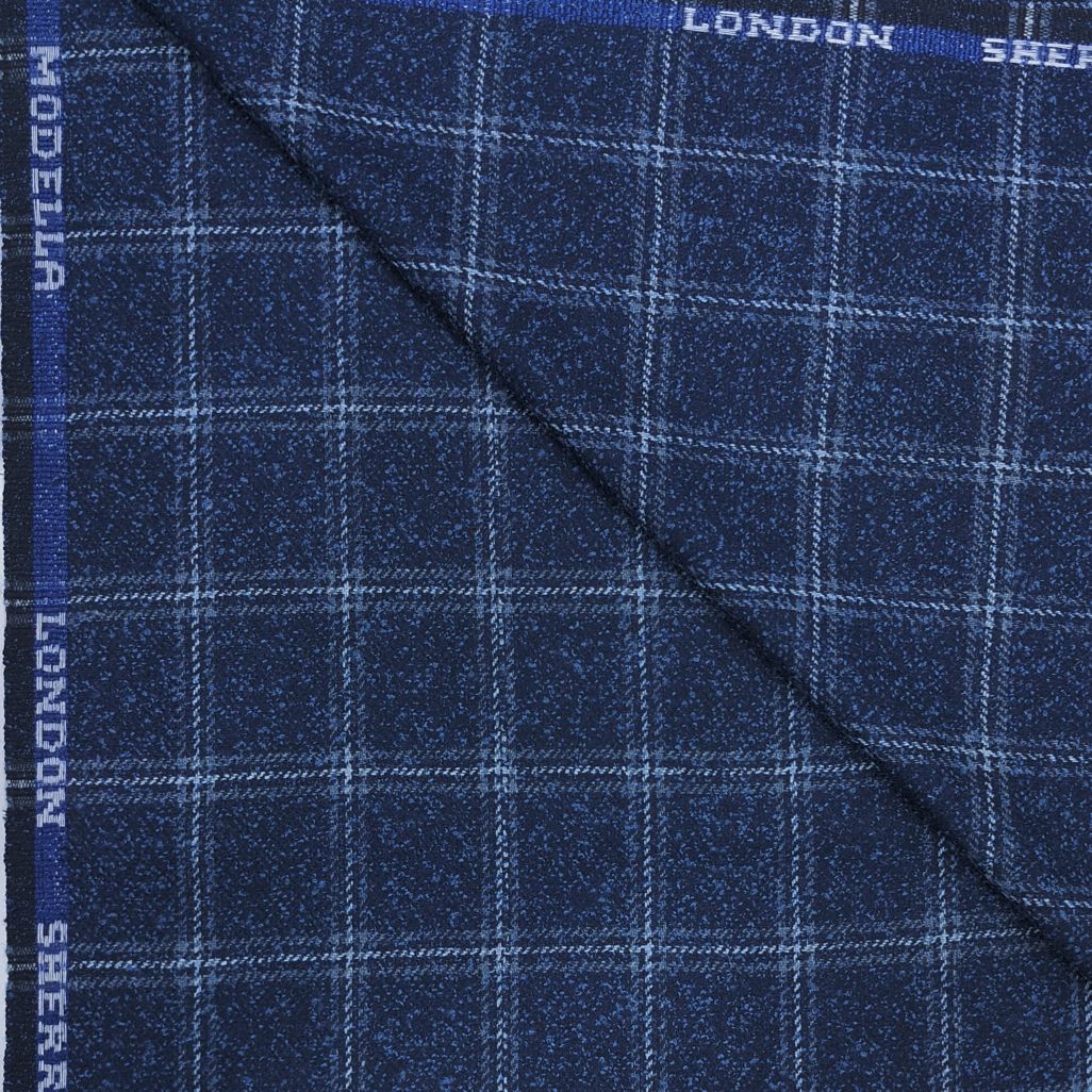 Modella Men’s Acrylic Checks Unstitched Faux Tweed Blazer Fabric (Blue)