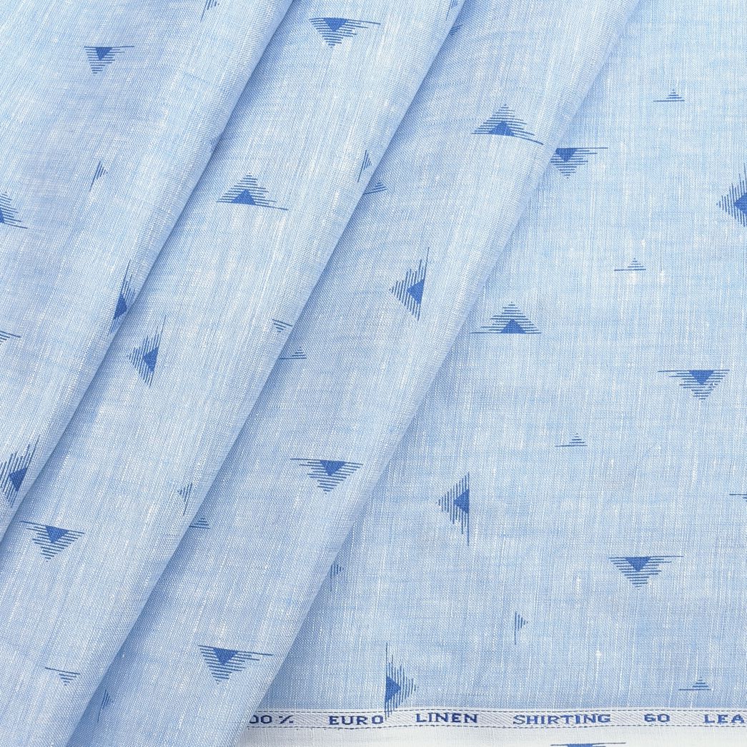 Solino 100% linen Light Blue Printed shirt Fabric