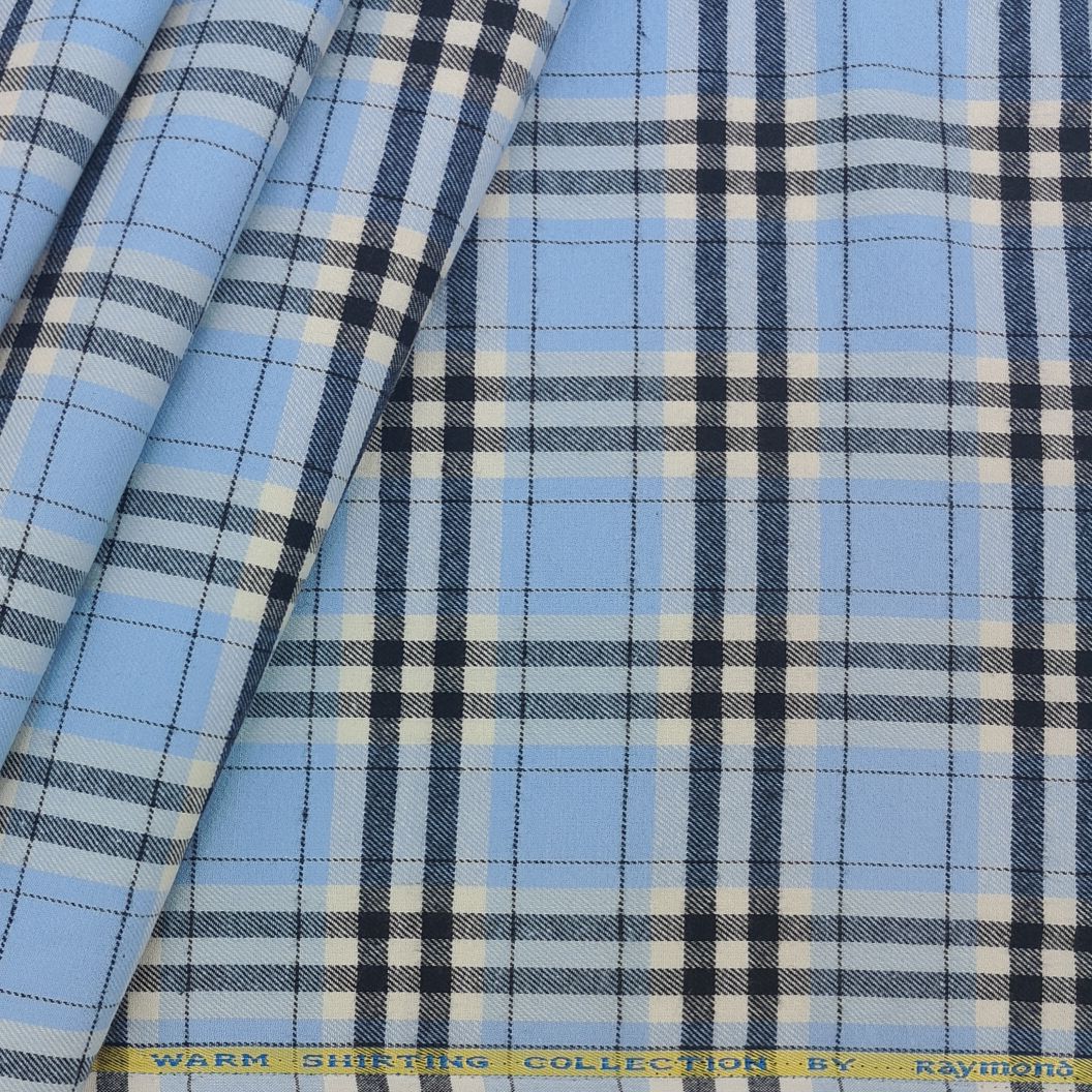 Raymond Cots Wool Checks Warm Shirt Fabric Colour Sky Blue