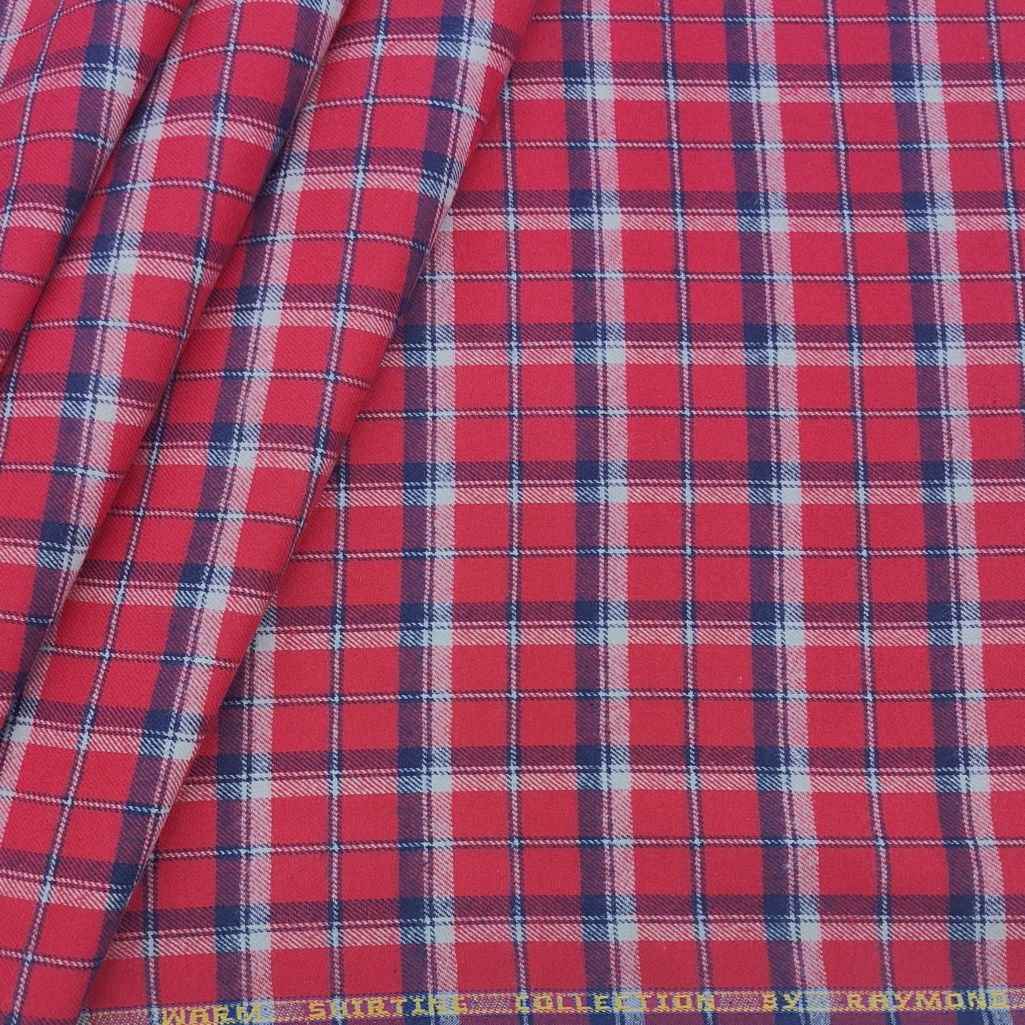 Raymond Cots Wool Checks Warm Shirt Fabric Colour Red
