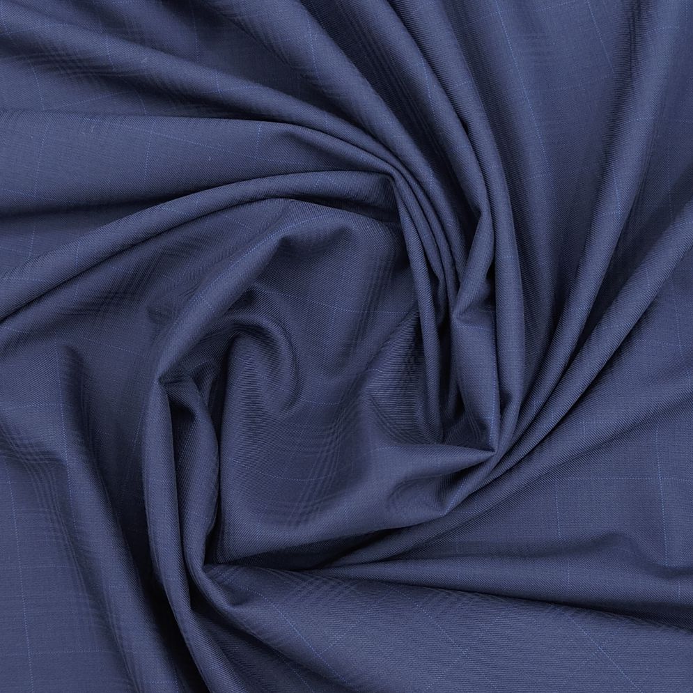 OCM Men's Polyster Viscose Fine Check Trouser Fabric Colour Dark Blue