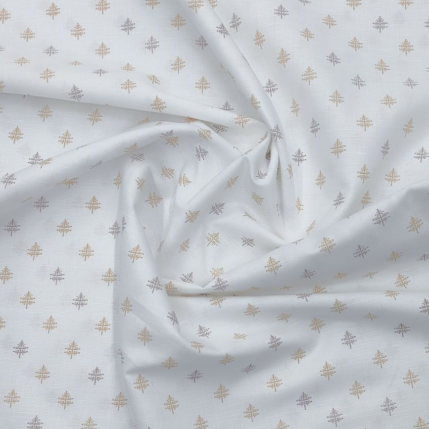 Linen Club Men’s Cotton Linen Printed Unstitched Shirting Fabric (White n Golden)
