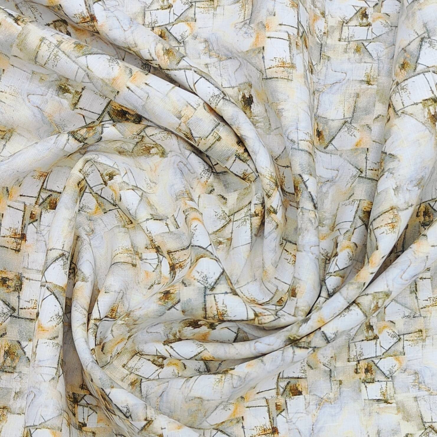 Linen Club Men’s Cotton Linen Digital Printed Unstitched Shirting Fabric (Green n Golden)