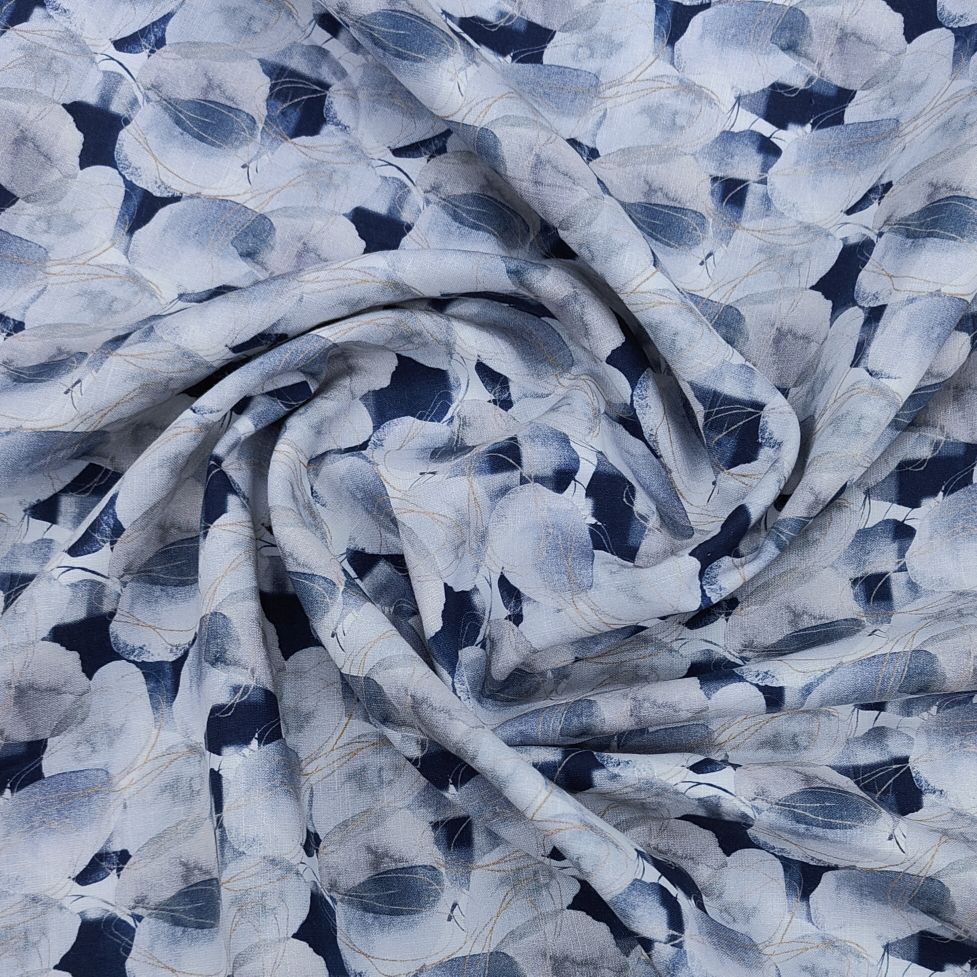 Linen Club Men’s Cotton Linen Digital Printed Unstitched Shirting Fabric (Blue N Grey)
