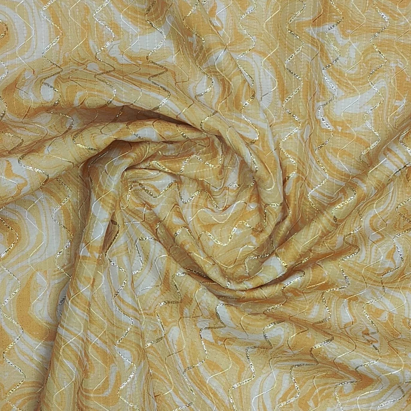 Mantire Men's Premium Raw Silk Digital print Kurta Pyjama Fabric (Yellow)