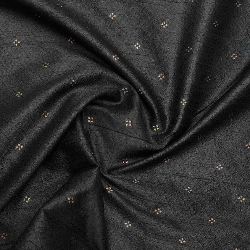 Mantire Men's Premium Raw Silk jackqurad Kurta Pyjama Fabric (Black)