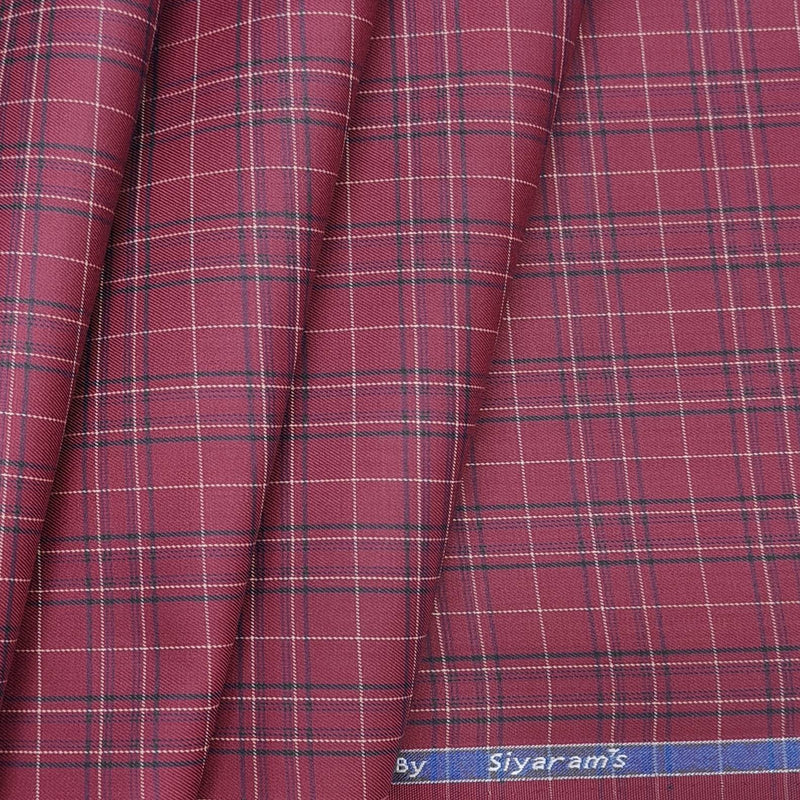 Siyaram Men's Poly Cotton Check Wrinkle Free Shirting Fabric (Red)