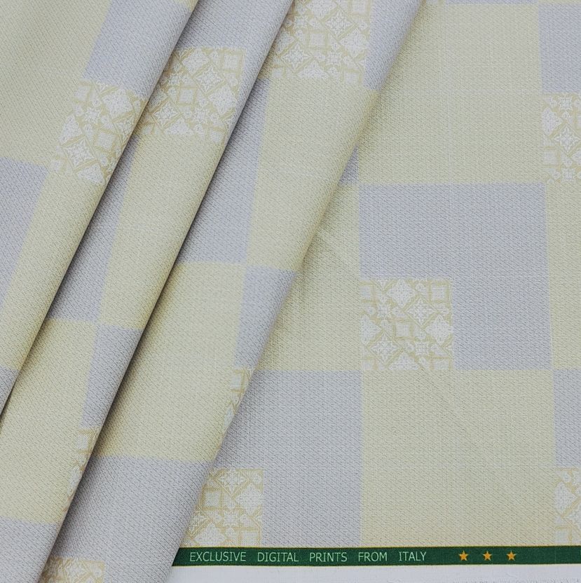 Mantire Men's Polyester cotton digital print Fabric for shirt & Kurta(Light Yellow)