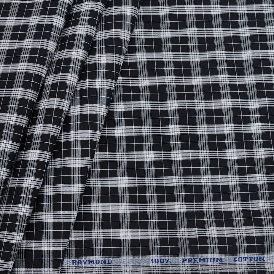 Raymond 100% Cotton Premium cotton Check Shirt Fabric Colour Black