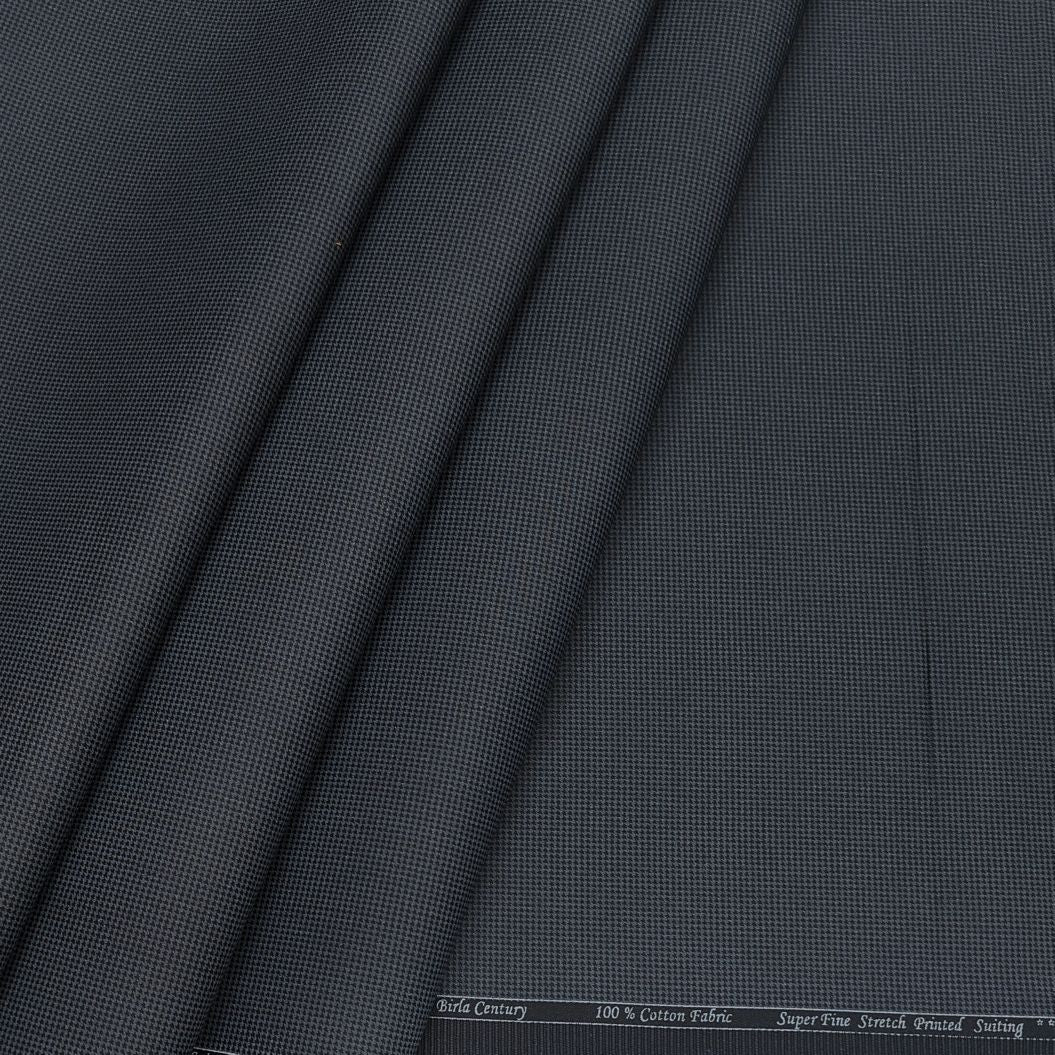 Birla Century Men's Pure Cotton Premium Stretchable Printed Trouser Fabric (Colour Dark Grey)