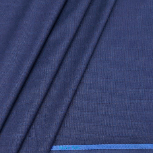 Reid & Taylor Men's Polyester Viscose  Check Pant Fabric Color Roman Blue