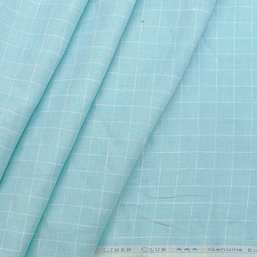 Linen Club Pure linen check Shirt Fabric colour Sea Blue