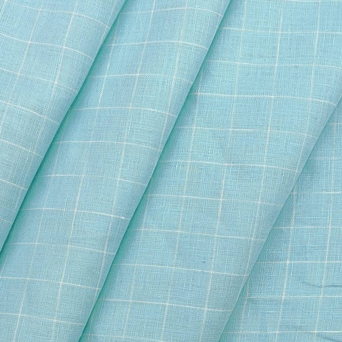 Linen Club Pure linen check Shirt Fabric colour Sea Blue