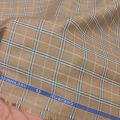 Siyaram Men's Poly Cotton Check Wrinkle Free Shirting Fabric (Tortilla Brown)