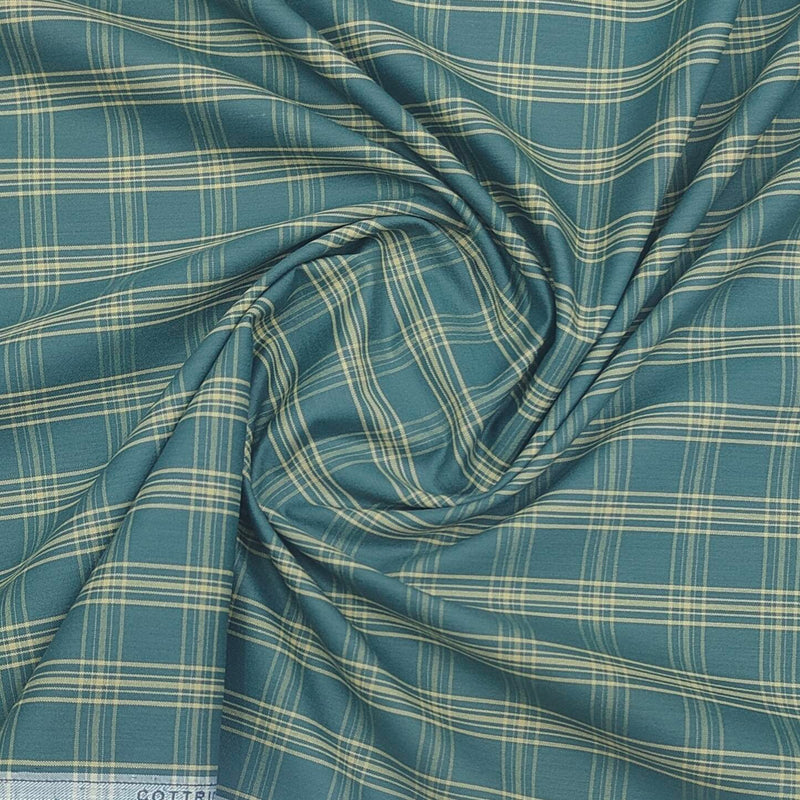 Siyaram Men's Poly Cotton Check Wrinkle Free Shirting Fabric (Green)