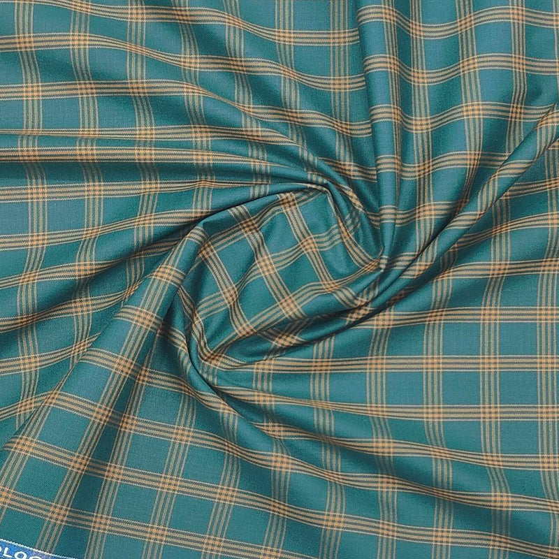 Siyaram Men's Poly Cotton Check Wrinkle Free Shirting Fabric (Foxtons green)