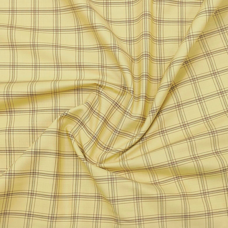 Siyaram Men's Poly Cotton Check Wrinkle Free Shirting Fabric (Mustard Yellow)