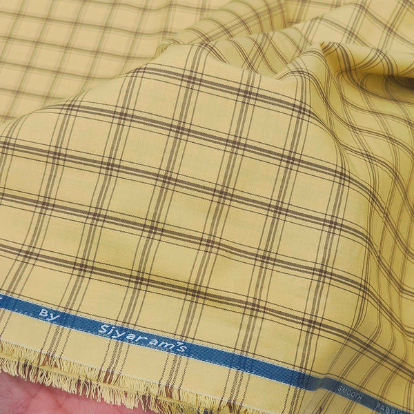 Siyaram Men's Poly Cotton Check Wrinkle Free Shirting Fabric (Mustard Yellow)