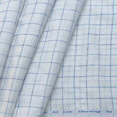 Solino Men's 80 LEA Pure Linen Check Shirt n Kurta Fabric Colour White n blue