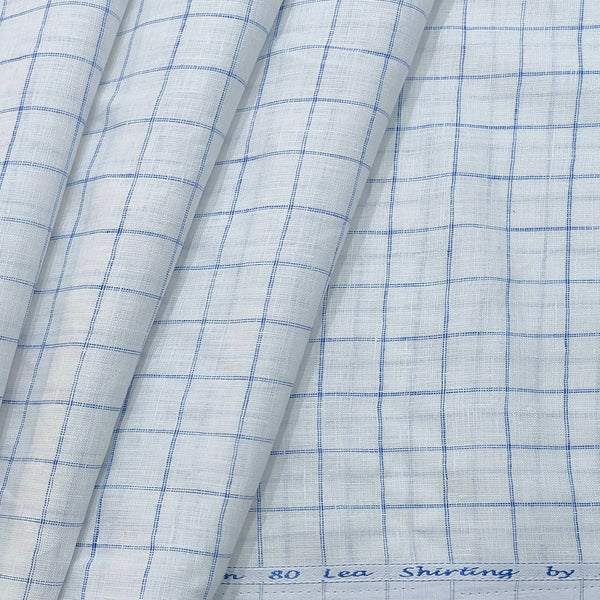 Solino Men's 80 LEA Pure Linen Check Shirt n Kurta Fabric Colour White n blue