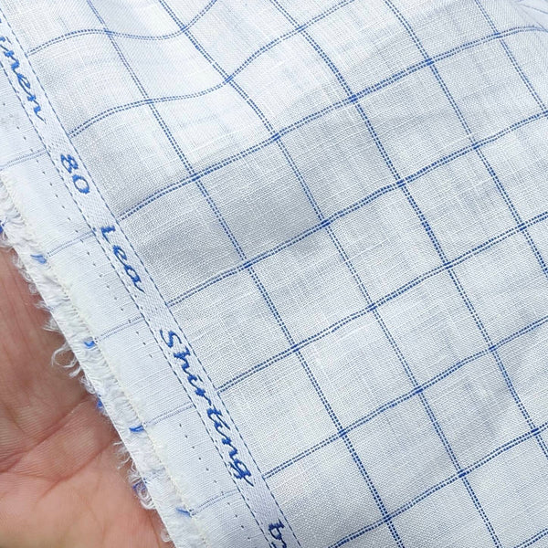 Solino Men's 80 LEA Pure Linen Check Shirt n Kurta Fabric Colour White n blue