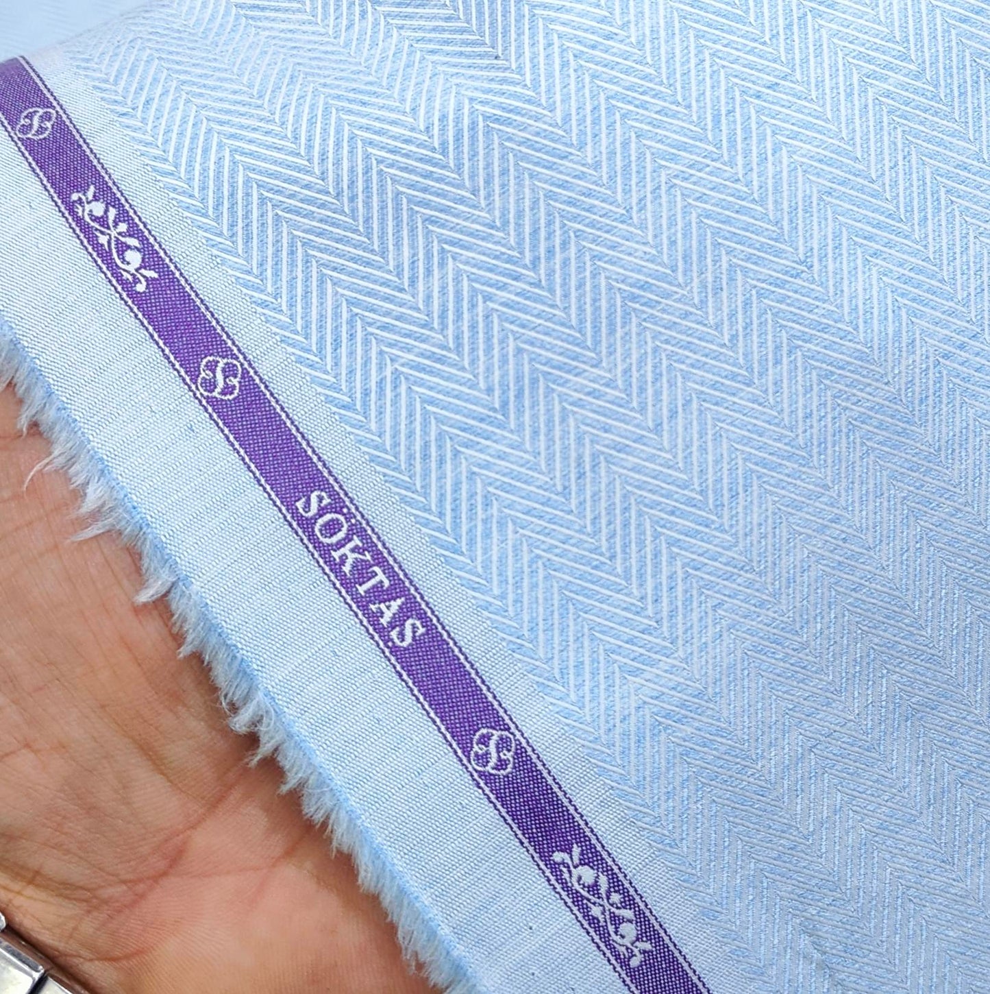 Soktas Men's Premium Giza Cotton Herringbone Shirt fabric Colour Light Blue