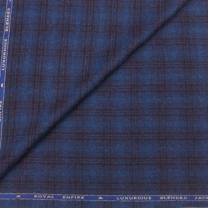 OCM 100% Finest Wool Check Tweed Blazer Fabric Colour Blue