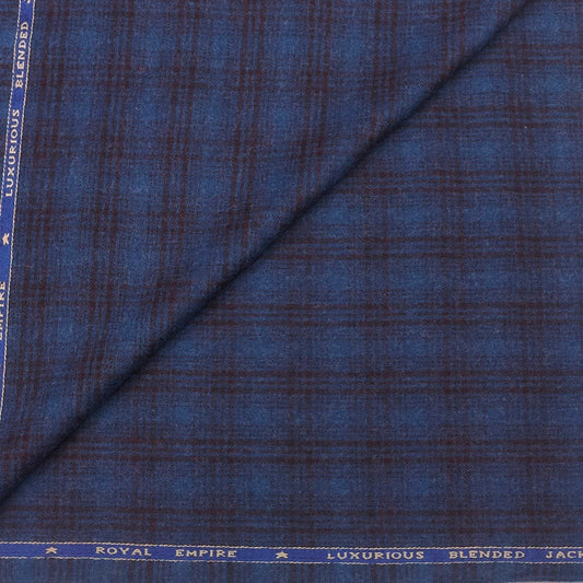 OCM 100% Finest Wool Check Tweed Blazer Fabric Colour Blue