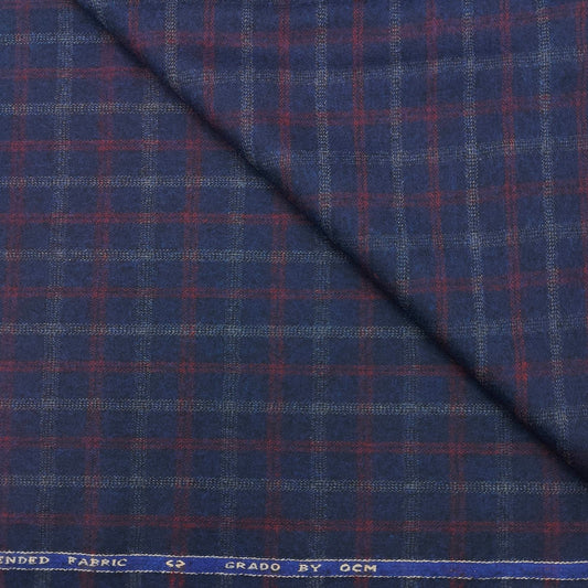 OCM 100% Wool Check Tweed Blazer Fabric Colour Delightful Blue