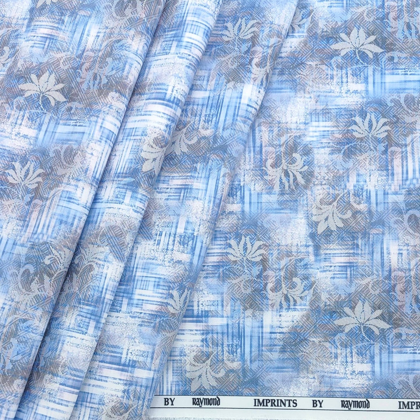 Raymond Premium Poly Cotton Digital Printed Shirt Fabric Colour Light Blue