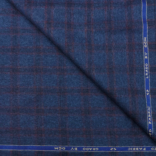 OCM 100% Wool Check Tweed Blazer Fabric Colour Blue