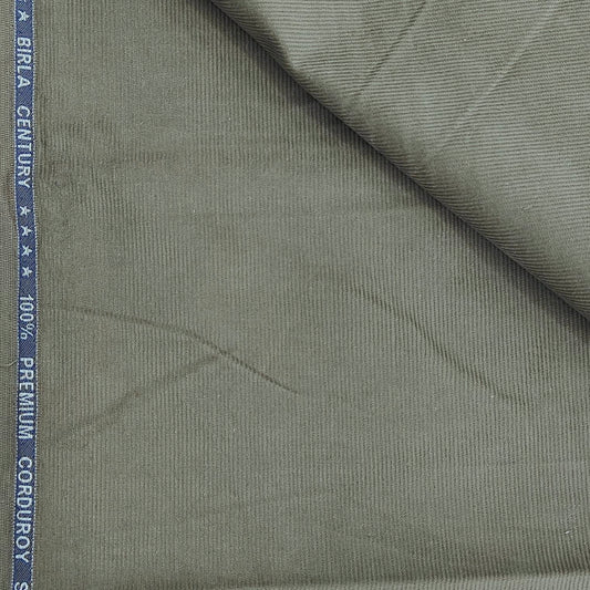 Birla Century Pure Cotton stretchable  Self Textured Courdray Trouser Fabric Colour Greenish