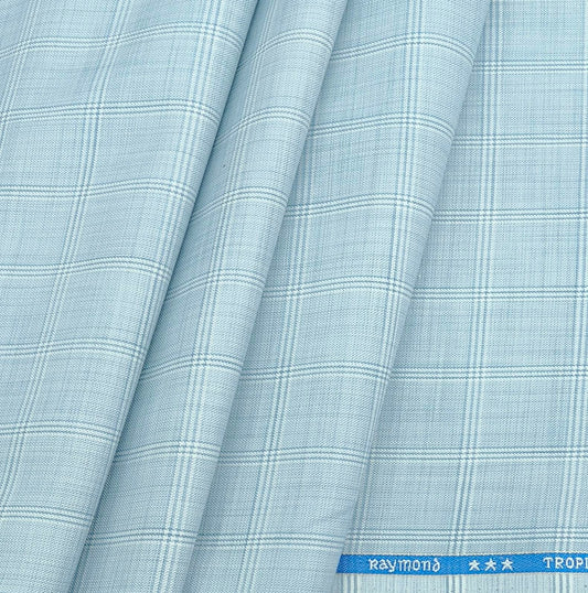 Raymond Poly Viscose Fine Count Check Trouser Fabric Colour Powder Blue