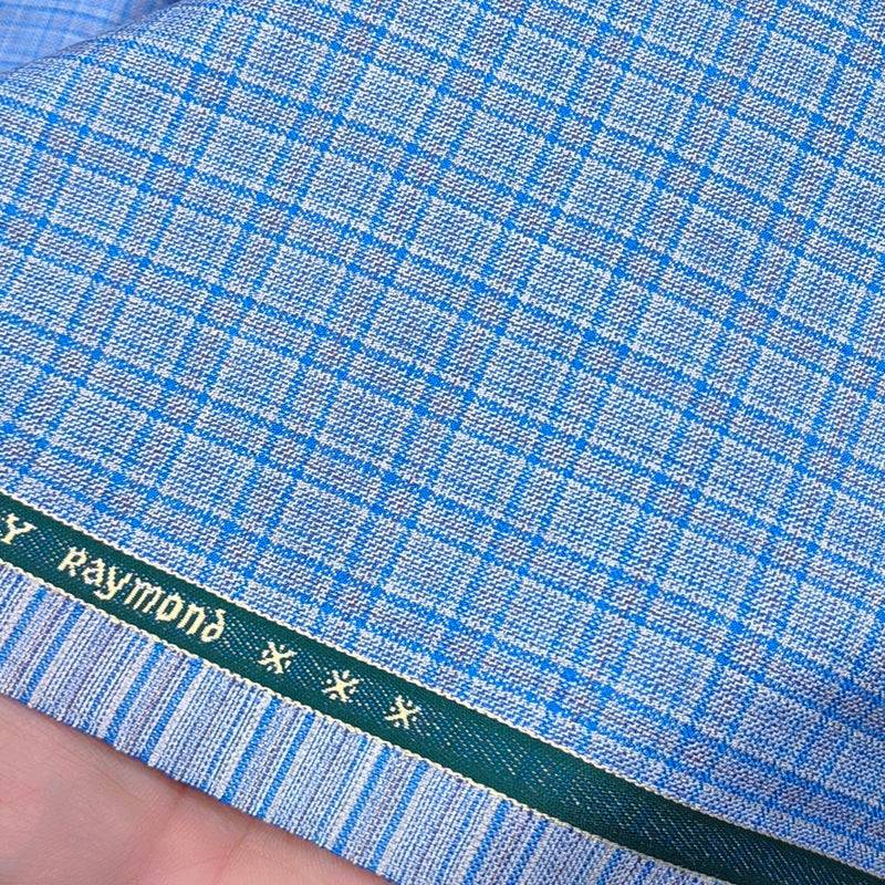 Raymond Poly Viscose Premium Check Trouser Fabric Colour Sky Blue