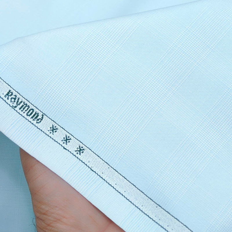 Raymond Poly Viscose Premium Dull Check Trouser Fabric Colour Sea Blue