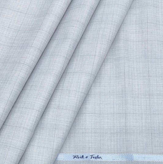 Reid & Taylor Men's Polyester Viscose Mild Check Trouser Fabric Color Silver Grey