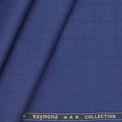 Raymond Men's T/R Check Trouser Fabric Color Blue