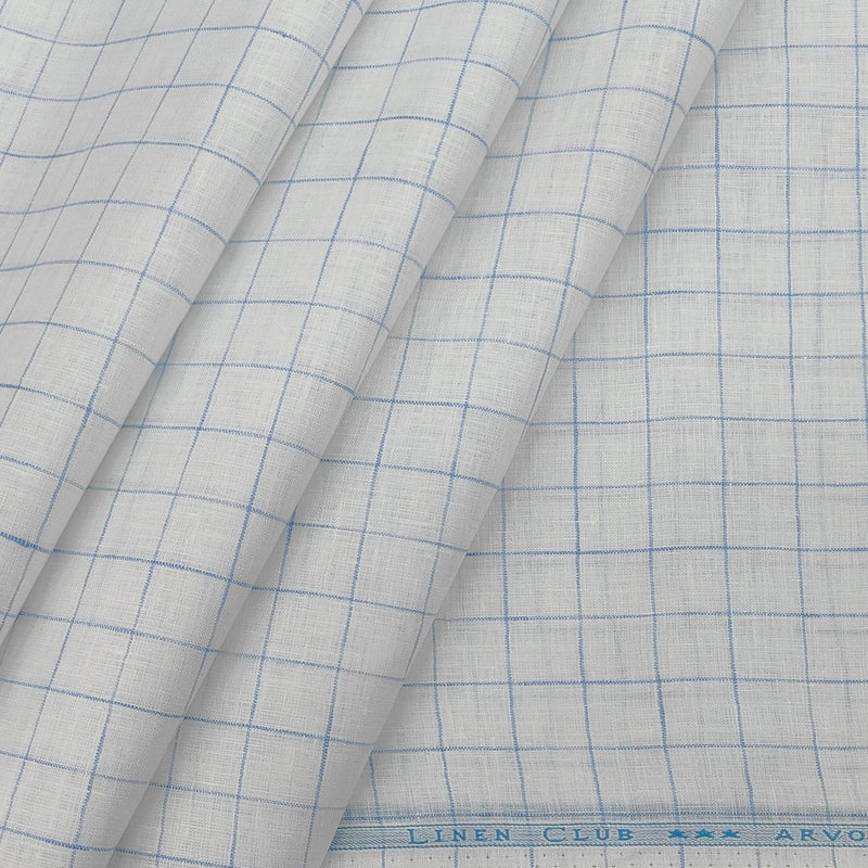 Linen Club Pure Linen 80 Lea Check Shirt Fabric colour Light Blue