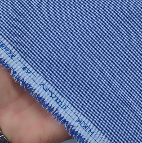 Arvind Men's Polycotton Wrinkle Free Small Check Shirt Fabric Colour Dark Blue