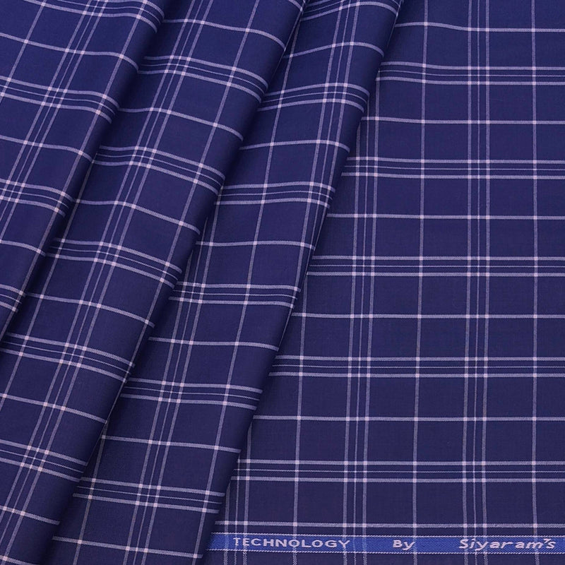 Siyaram Men's Poly Cotton Check Wrinkle Free Shirt Fabric Colour Violet Dark Blue