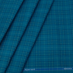 Siyaram Men's Poly Cotton Check Wrinkle Free Shirt Fabric Colour Cerulean Blue