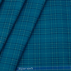 Siyaram Men's Poly Cotton Check Wrinkle Free Shirt Fabric Colour Cerulean Blue