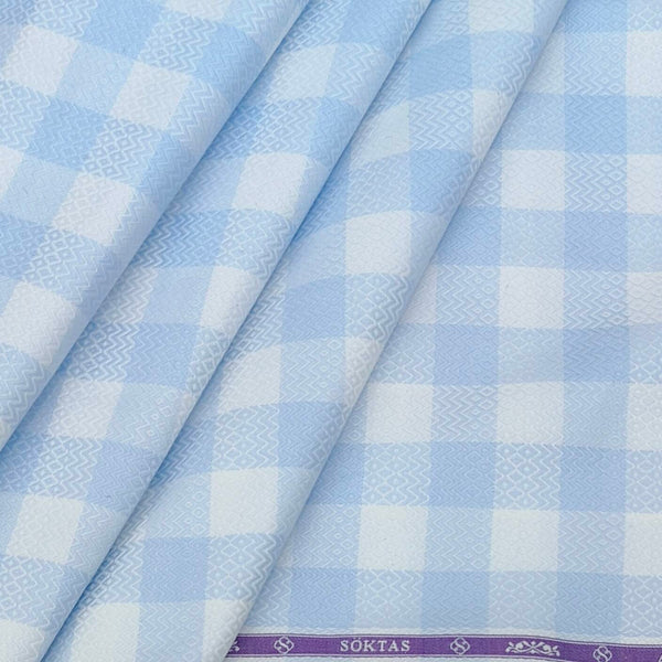 Shirt Fabric Soktas Premium Giza Cotton Jacquard Check Colour Maya Blue