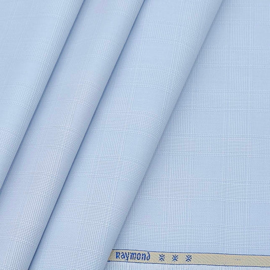 Trouser Fabric Raymond Polyester Viscose Self Check Color Light Sky Blue