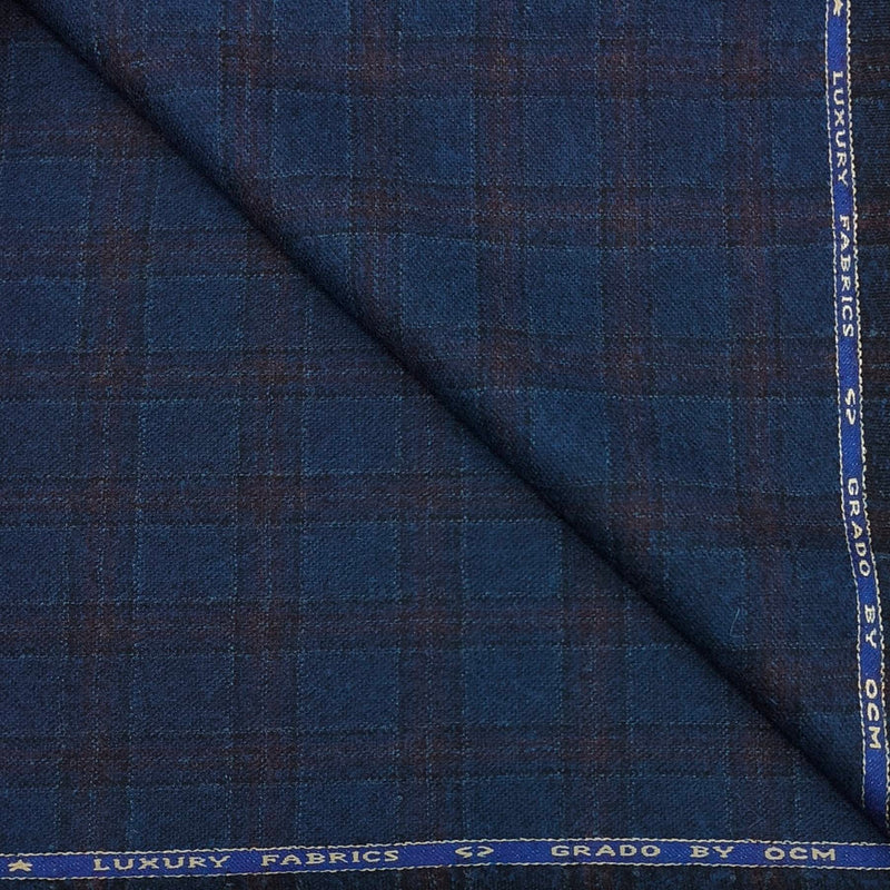 Blazer Fabric OCM 100% Wool Check Tweed Colour Ash Blue